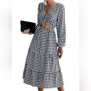 Black and White Gingham Midi Skirt